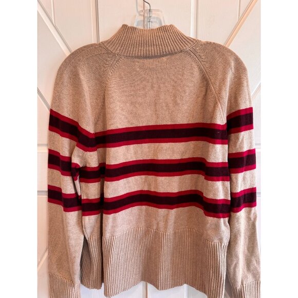 NWT Loft Tan Red Maroon Striped Ribtrim Mock Neck Sweater Womens Size Large - Picture 5 of 11